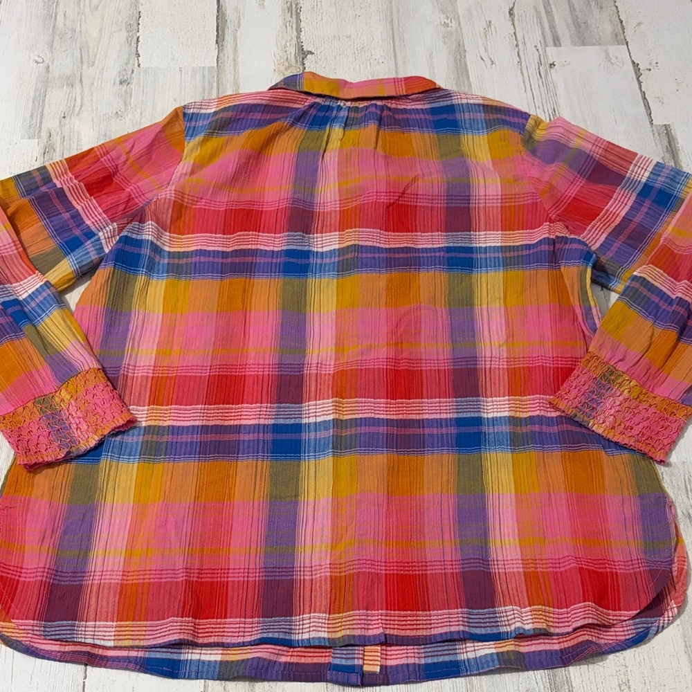 Soft Surroundings Sansonne Multicolor Plaid Button Down Shirt Size XL - Picture 8 of 11